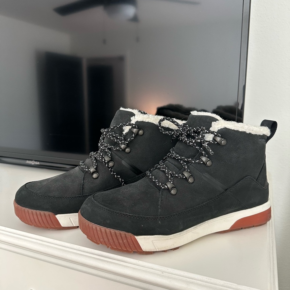 The North Face Black Winter Boots with Red Soles